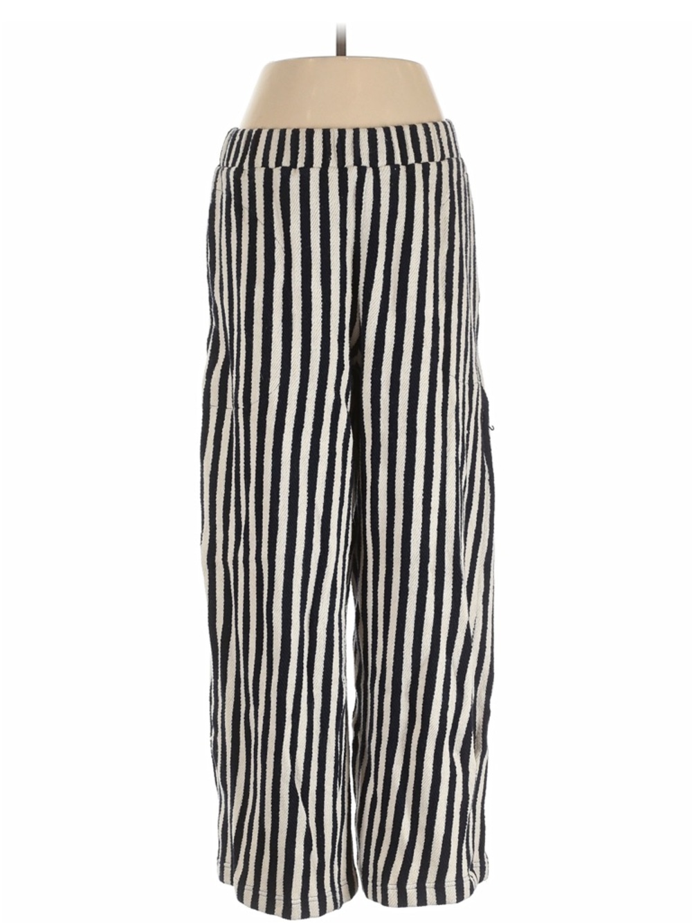 Black & White Striped Wide-Leg Knit Pants